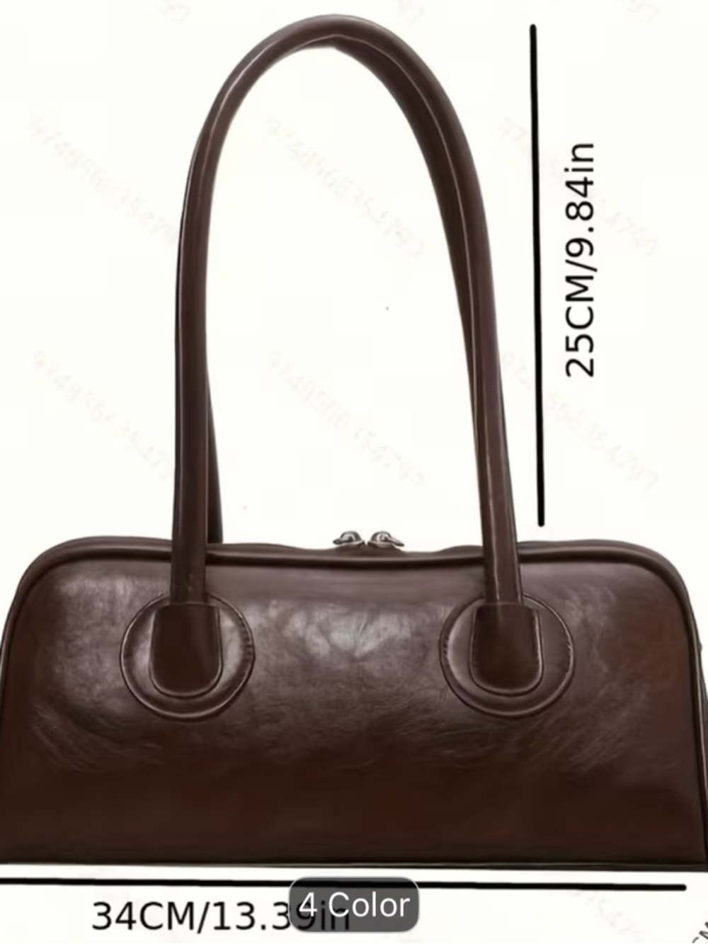 Coffee Brown Leather Shoulder Bag with Double Handles - Picture 3 of 4